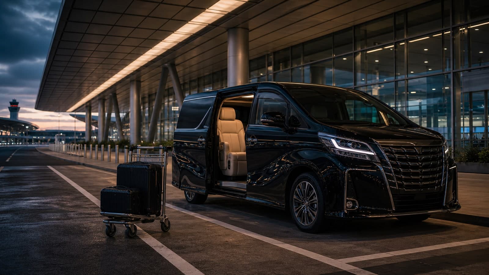 Luxury private airport pickup at Narita Airport with driver and black van